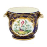 A Sevres Style Seau a Verre, in 18th century style, of circular form with scroll handles, painted