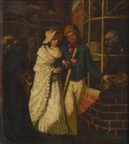 Circle of Samuel de Wilde (1748-1842)Lady and gentleman before the shop window of a globe makers and