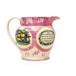 A Sunderland Lustre Jug, circa 1820, printed and overpainted with Truelove from Hull, Mariners
