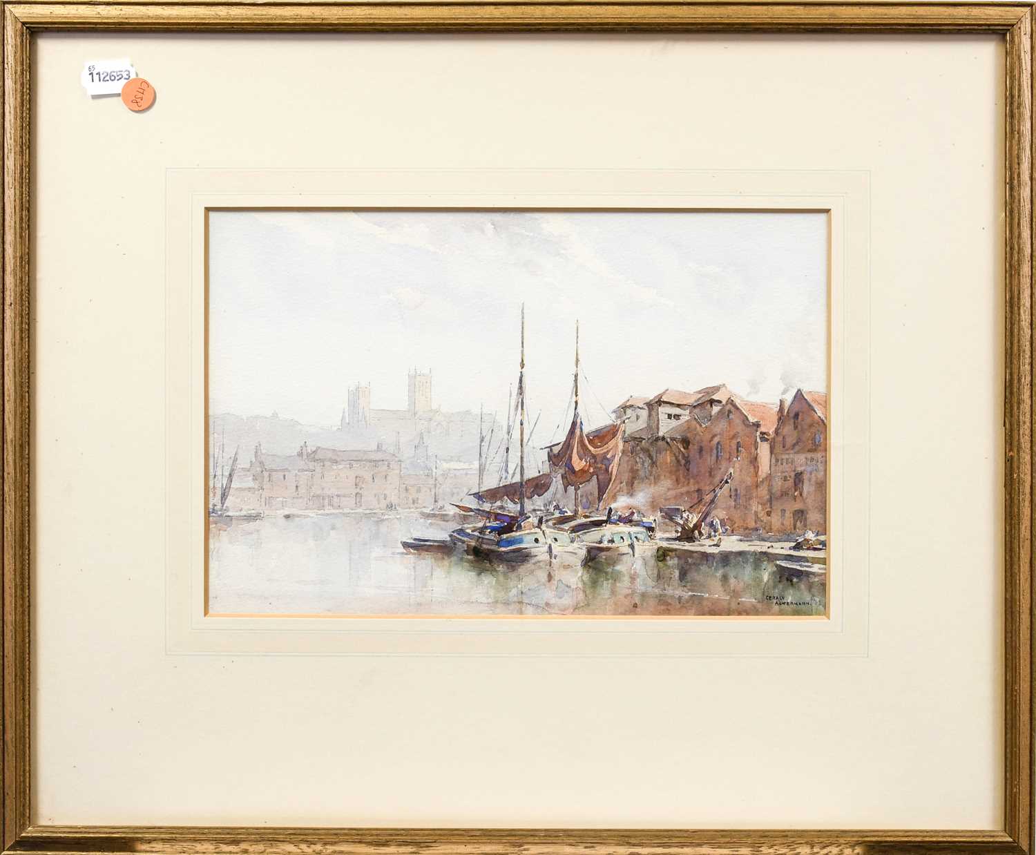 Gerald Ackerman RI (1876-1960)"Lincoln from Brayford"Signed, pencil and watercolour, 23.5cm by 35. - Image 2 of 2