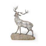 A German Silver Model of a Twelve Point Royal Stag Probably by Neresheimer, Hanau, With English Impo