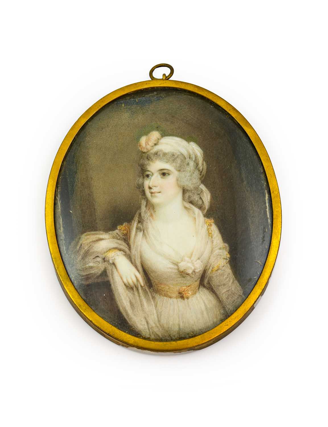 Samuel Shelley (1750-1808): Miniature Half-Length Portrait of a Lady, wearing white turban and white