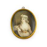 Samuel Shelley (1750-1808): Miniature Half-Length Portrait of a Lady, wearing white turban and white