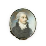 Circle of George Engleheart (1750-1829): Miniature Bust Portrait of a Gentleman, with hair en queue,