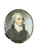 Circle of George Engleheart (1750-1829): Miniature Bust Portrait of a Gentleman, with hair en queue,