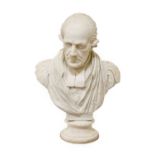 John Isaac Hawkins: A White Marble Bust of the Rev J Clowes, on a circular socle, signed John