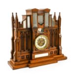 An Unusual Oak and Silver Mounted Church Organ Form Striking Mantel Clock, circa 1887, church