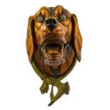 A Carved Walnut Wall Applique, circa 1900, naturalistically worked as the head of a hound with glass