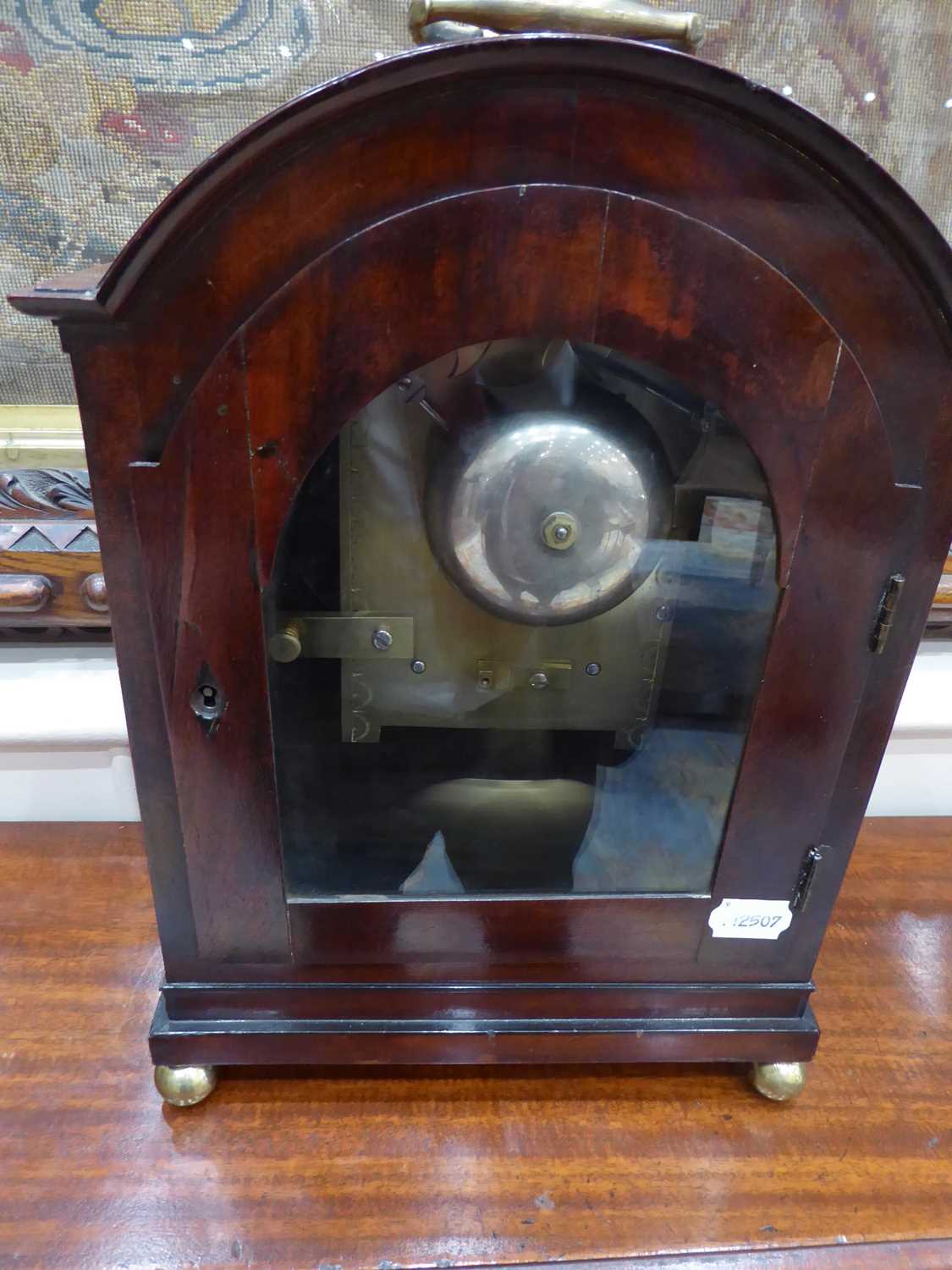 A Mahogany Striking Table Clock, signed Robt Scott, London, circa 1820, arch pediment, fish scale - Image 8 of 9