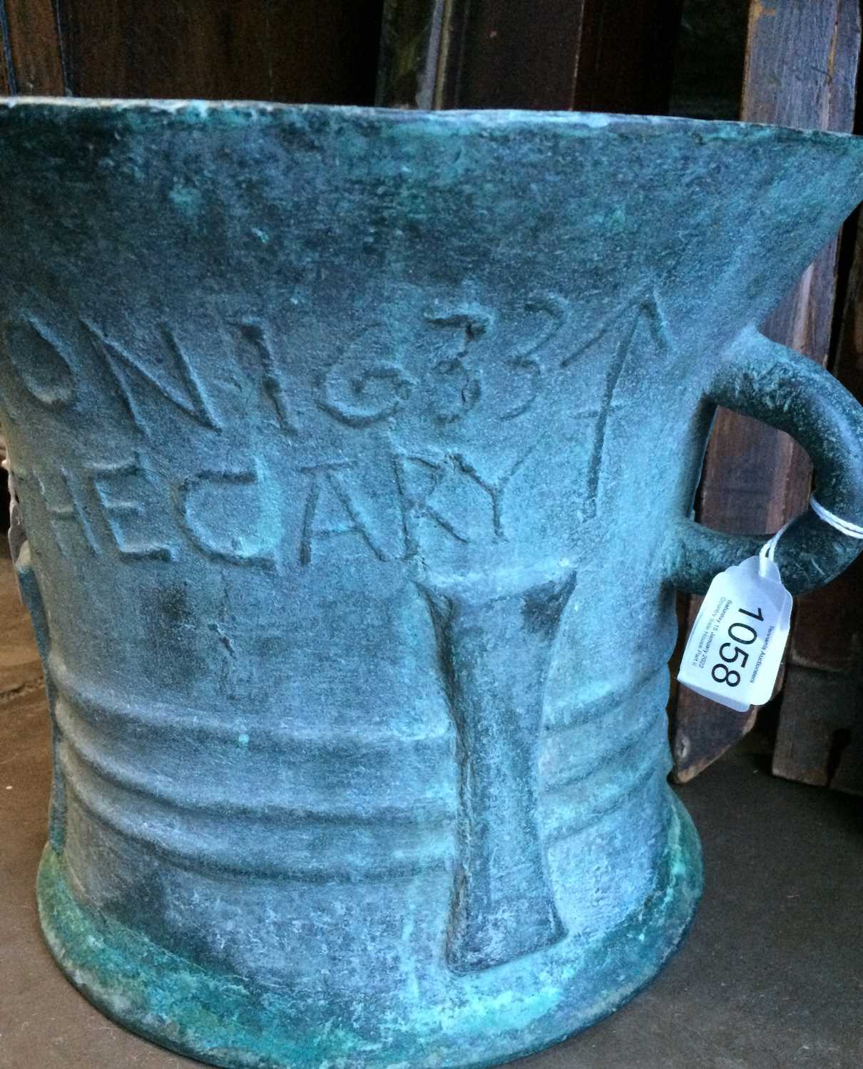 A Bronze Mortar, dated 1633, of flared cylindrical form with twin loop handles, inscribed PRESTON - Image 8 of 8