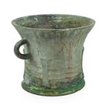 A Bronze Mortar, dated 1633, of flared cylindrical form with twin loop handles, inscribed PRESTON
