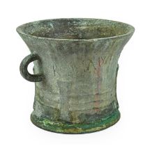 A Bronze Mortar, dated 1633, of flared cylindrical form with twin loop handles, inscribed PRESTON
