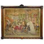 A Victorian Needlework Picture, circa 1886, depicting a 17th century interior with soldiers at a