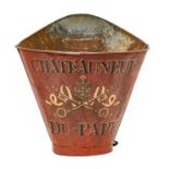 A Galvanised Grape Hod, repainted red with Chateauneuf-du-Pape lettering, the verso fitted with