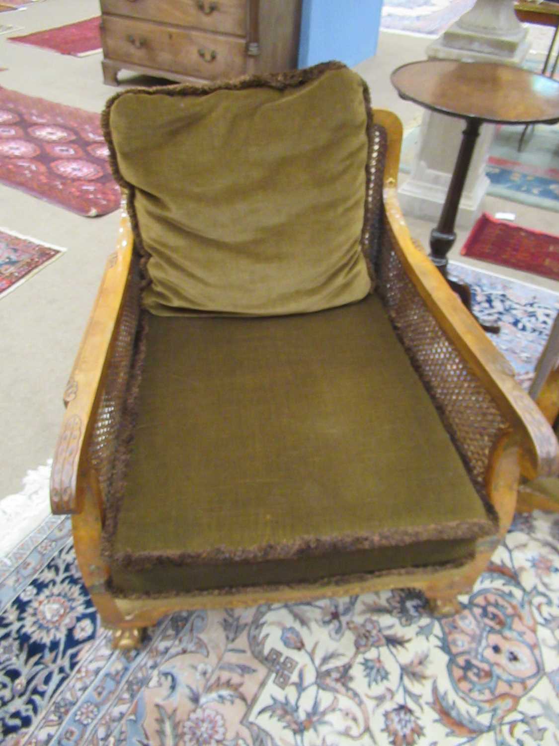 An Early 20th Century Walnut and Chinoiserie Decorated Double-Caned Three-Piece Bergere Suite, - Image 2 of 12