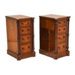 A Pair of Victorian Mahogany Bedside Cabinets, the moulded tops above four moulded oak-lined