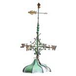 A Victorian Green and Gold Painted Wrought-Iron and Lead Weather Vane, with scroll cresting,