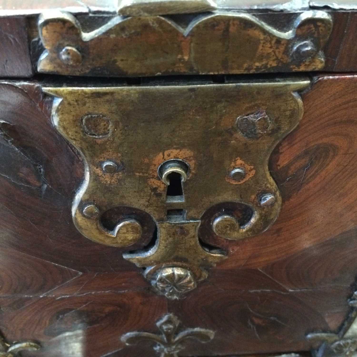 A Louis XIV Brass-Bound Kingwood Coffre Forte, of rectangular form with strapwork mounts and hinges, - Image 3 of 6