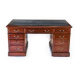 A Victorian Mahogany Double Pedestal Desk, late 19th century, in George III style, the blue