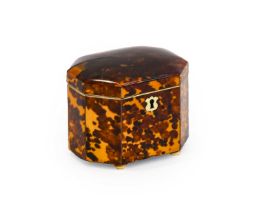 A Regency Ivory Mounted Tortoiseshell Tea Caddy, of domed canted rectangular form, the hinged