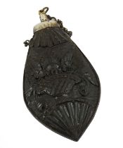 A White Metal Mounted Carved Nut Scent Bottle, 19th century, of navette shape, carved with a