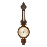 A Rosewood Wheel Barometer, signed L.Casella, London, circa 1870, case with carved scroll mounts,