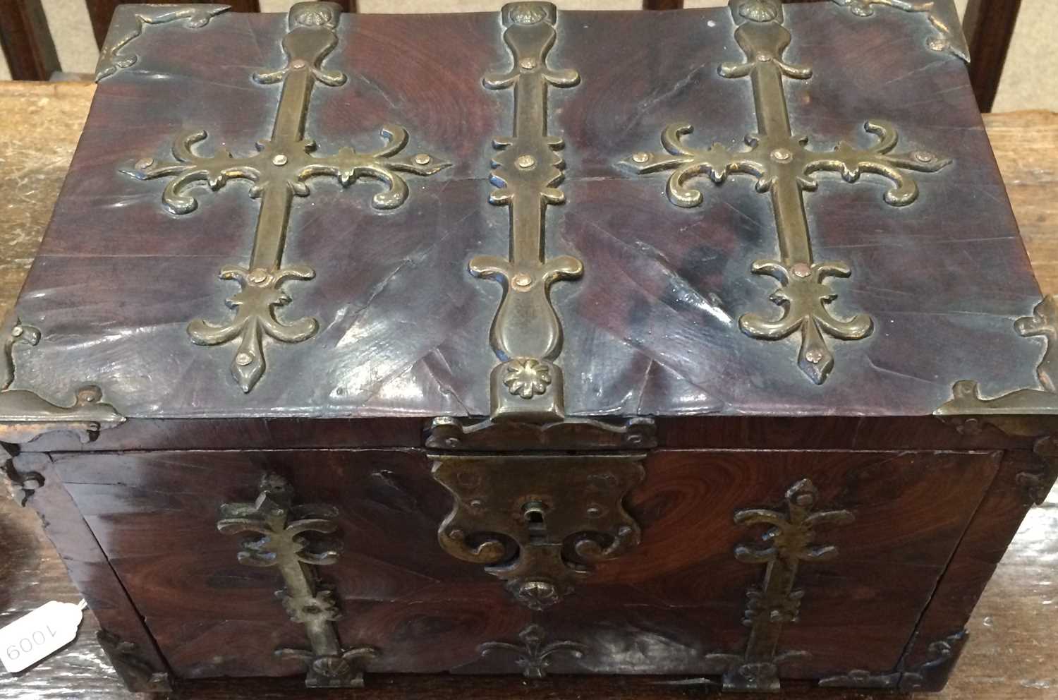 A Louis XIV Brass-Bound Kingwood Coffre Forte, of rectangular form with strapwork mounts and hinges, - Image 5 of 6