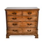 ^ A George III Mahogany and Oak-Lined Straight Front Chest of Drawers, late 18th century, the