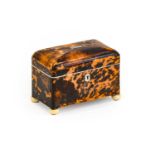 A Regency Ivory and White Metal Mounted Tortoiseshell Tea Caddy, of domed rectangular form, the