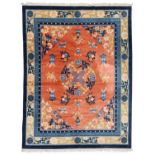 Chinese Carved Carpet, modernThe peach field of Taoist motifs centred by a roundel framed by lemon