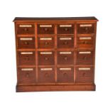 A Stained Mahogany and Pine-Lined Sixteen Drawer Apothecary Chest, modern, each drawer with