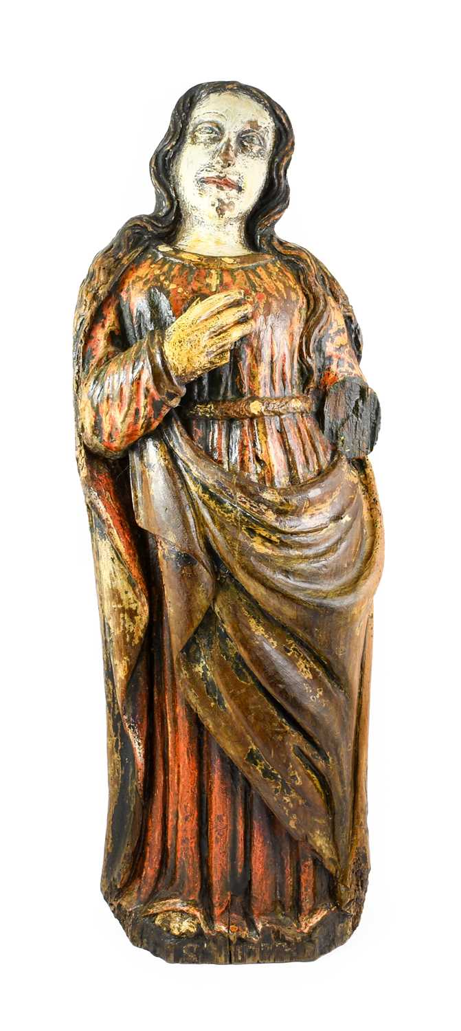 A Carved and Polychrome Wood Figure of St Theresa, probably Basque, late 17th/18th century, standing