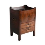 A George III Mahogany, Crossbanded, Boxwood and Ebony Strung Bedside Commode Cupboard, the gallery