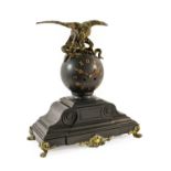 A Victorian Black Slate and Bronze Mounted Striking Mantel Clock, retailed by J & T Wilkinson,