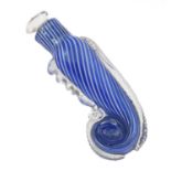 A Murano Glass Scent Bottle, 19th century, in the form of a seahorse with blue and white canes and