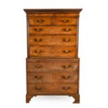 ^ A George III Mahogany Chest on Chest, circa 1800, with Greek Key moulding above a plain frieze and