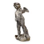 A Lead Figure of a Putto, standing on a mound base, 72cm high