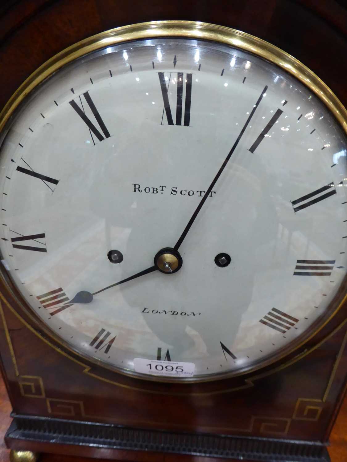 A Mahogany Striking Table Clock, signed Robt Scott, London, circa 1820, arch pediment, fish scale - Image 6 of 9