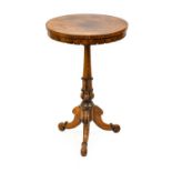 A George IV Rosewood Circular Tripod Table, 2nd quarter 19th century, the arcaded frieze on a carved