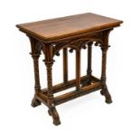 A Victorian Gothic Reform Oak Side Table, circa 1860, the moulded rectangular top above an arcaded