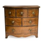 A George III Style Mahogany and Parquetry Strung Bowfront Miniature Chest of Drawers, late 19th/