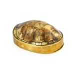 A Brass-Mounted Blonde Mud Turtle Shell Snuff Box, 19th century, of oval form with hinged cover, 9.