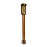 A Mahogany Stick Barometer, signed Jas Burgess, Long Sutton, circa 1820, broken arch pediment,
