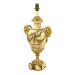A Gilt Metal Mounted Veined Yellow Marble Lamp Base, in Louis XVI style, of baluster form, the ram's