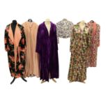 Circa 1940s and Later Ladies' Evening Wear, comprising Linzi plum floral halter neck dress (size