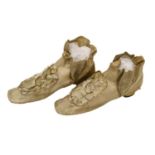 Pair of Circa 1800-10 Lady's White Boots, with cream silk rosettes to the front and low heel