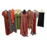 Assorted 1930s and Later Ladies' Costume and Accessories, comprising a grey chiffon dress printed
