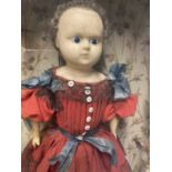 19th Century Wax Mounted Standing Doll in a Glazed Tabletop Display Cabinet, with piercing blue