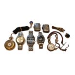 A selection of watches including, a gold plated half hunter pocket watch, a 9 carat gold lady's Arta