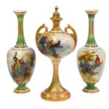 A Royal Worcester twin-handled vase and cover of slender form, model no.2303, decorated with